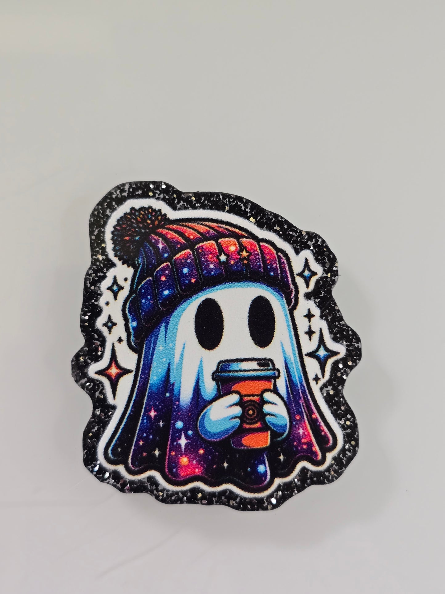 Acrylic Glitter Flatbacks-Winter Hat Ghosty