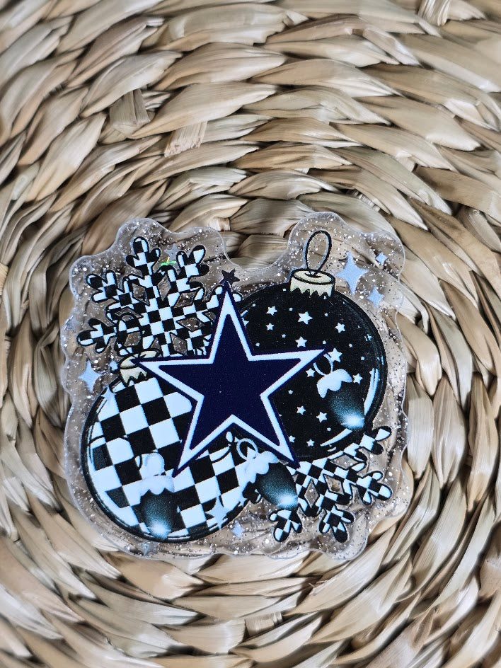 Acrylic Glitter Flatbacks - Cowboys Christmas Bulbs