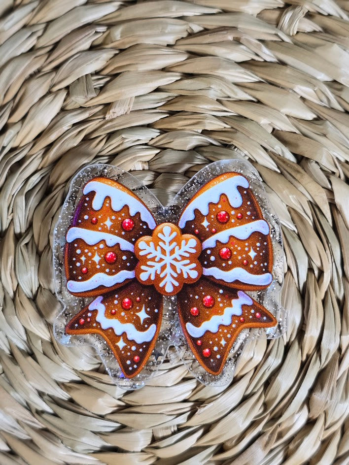 Acrylic Glitter Flatbacks - Gingerbread Bowtie