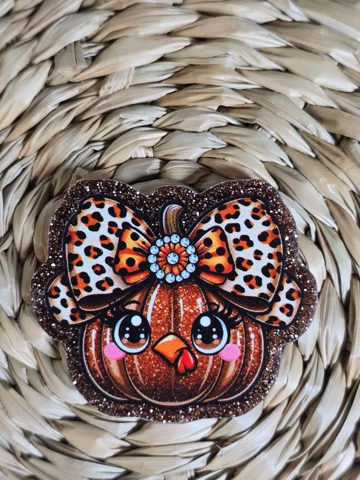 Acrylic Glitter Flatbacks - Bougee Turkey Pumpkin