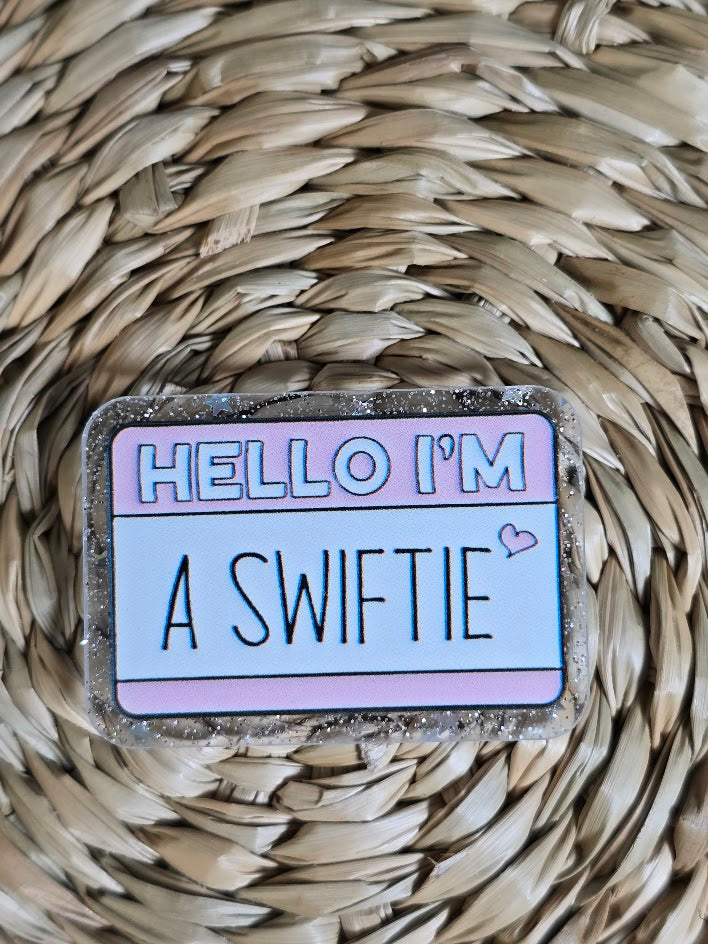 Acrylic Glitter Flatbacks - Hello I'm A Swiftie