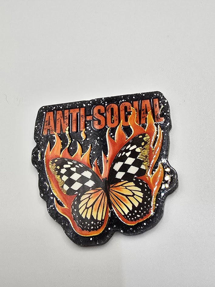Acrylic Glitter Flatbacks - Anti-Social
