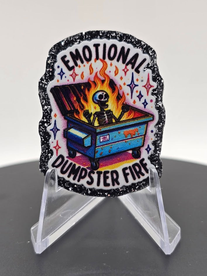 Acrylic Glitter Flatbacks-Emotional Dumpster Fire