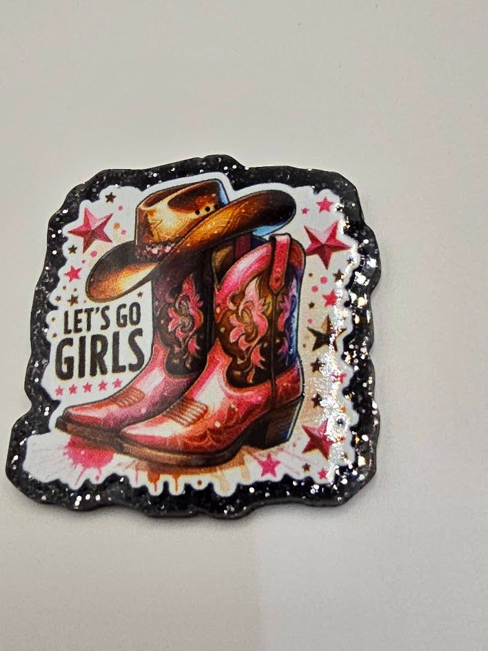 Acrylic Glitter Flatbacks-Let's Go Girls