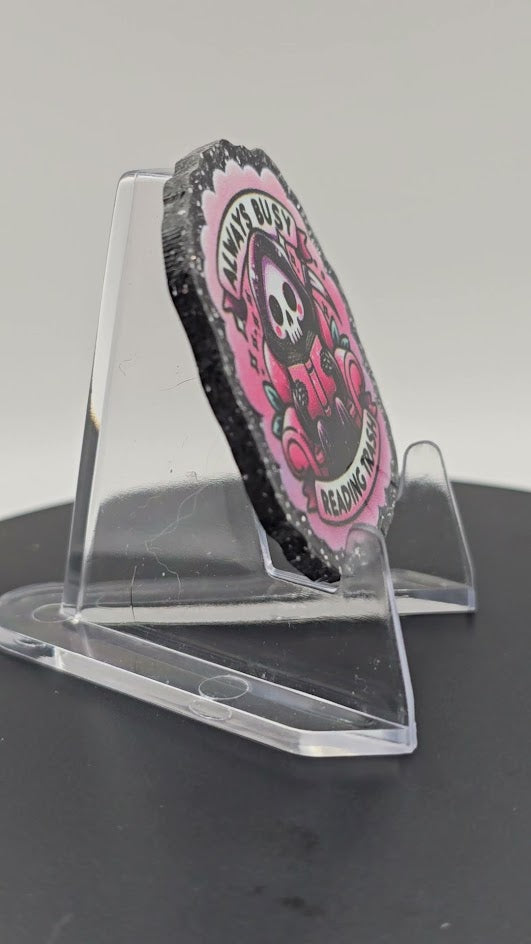 Acrylic Glitter Flatbacks-Always Busy Reading Trash