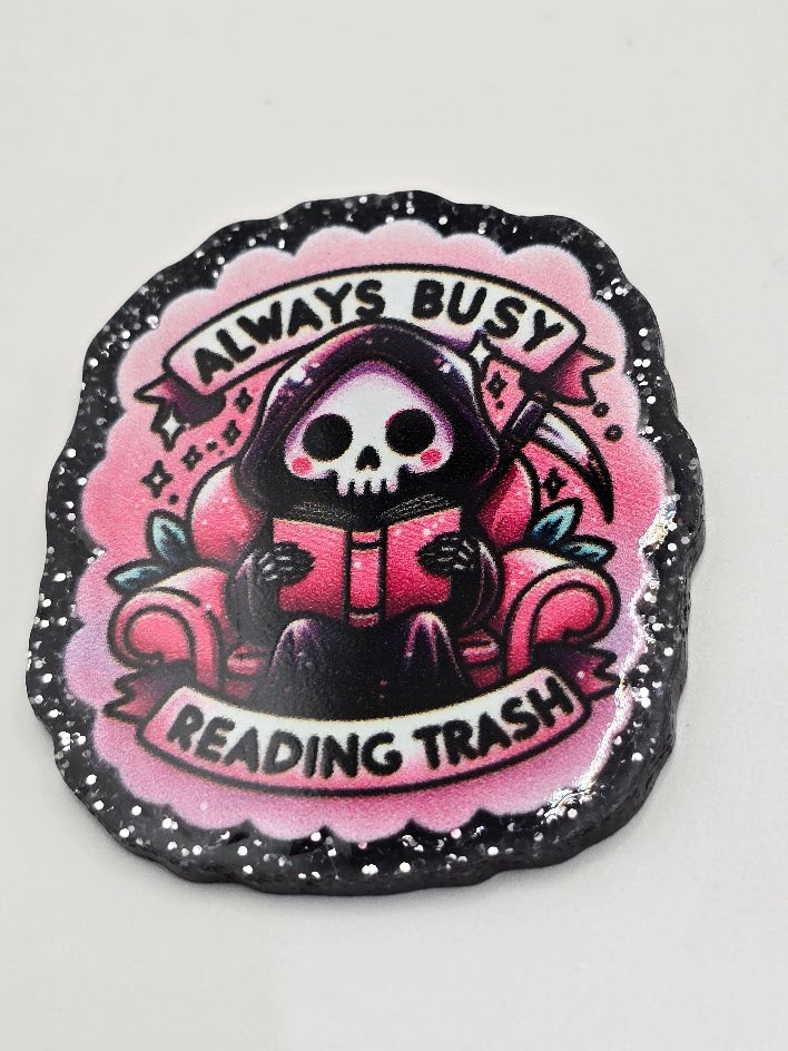 Acrylic Glitter Flatbacks-Always Busy Reading Trash