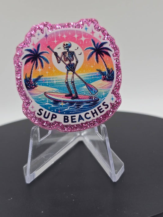 Acrylic Glitter Flatbacks- Sup Beaches