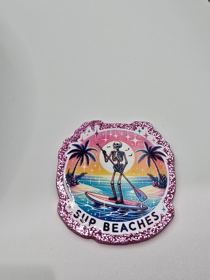 Acrylic Glitter Flatbacks- Sup Beaches