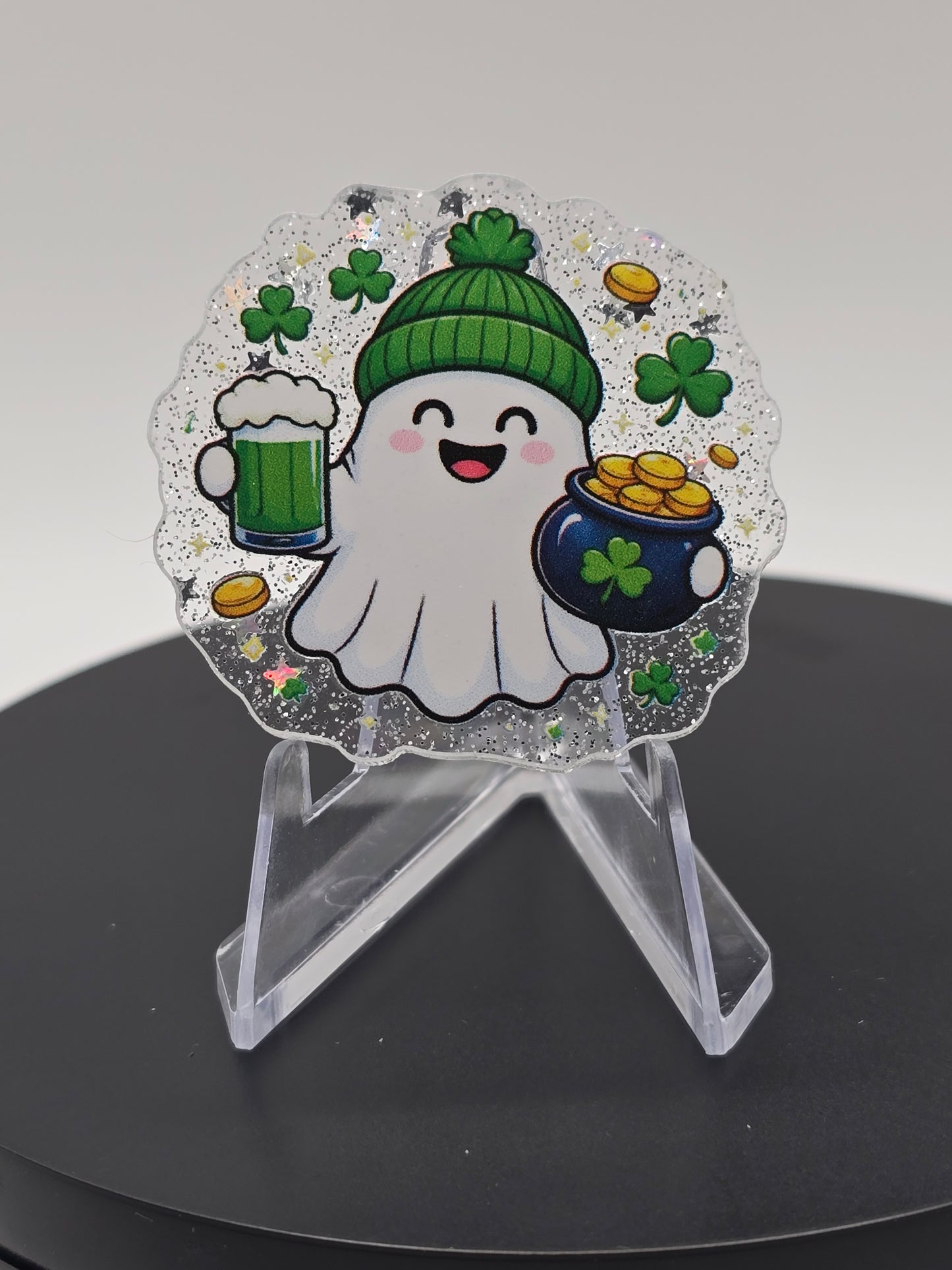 Acrylic Glitter Flatback-St. Patricks Day Ghosty