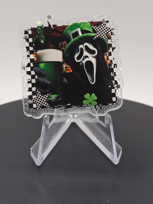 Acrylic Glitter Flatback-St. Patty's Day Ghost