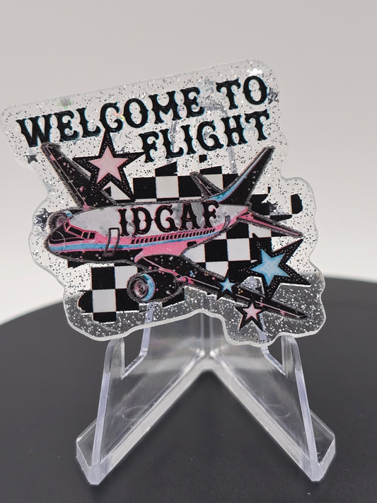 Acrylic Glitter Flatback-Welcome To Flight IDGAF