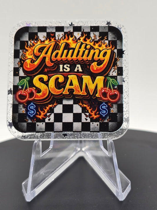 Acrylic Glitter Flatback- Adulting Is A Scam