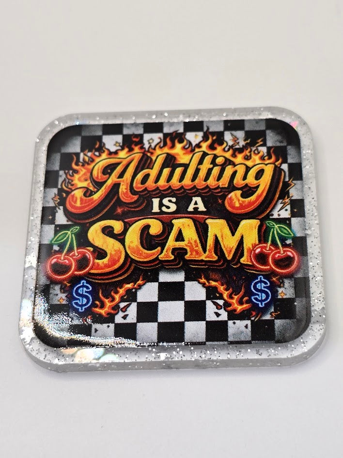 Acrylic Glitter Flatback- Adulting Is A Scam