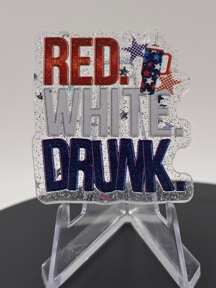 Acrylic Glitter Flatback- Red. White. Drunk.