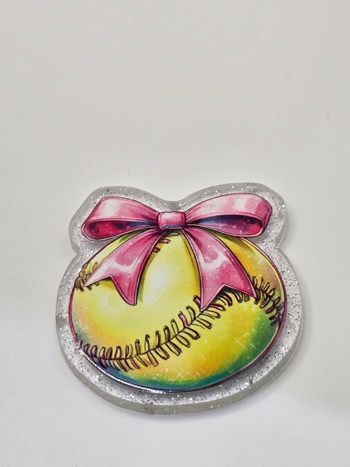 Acrylic Glitter Flatback- Softball Bowtie