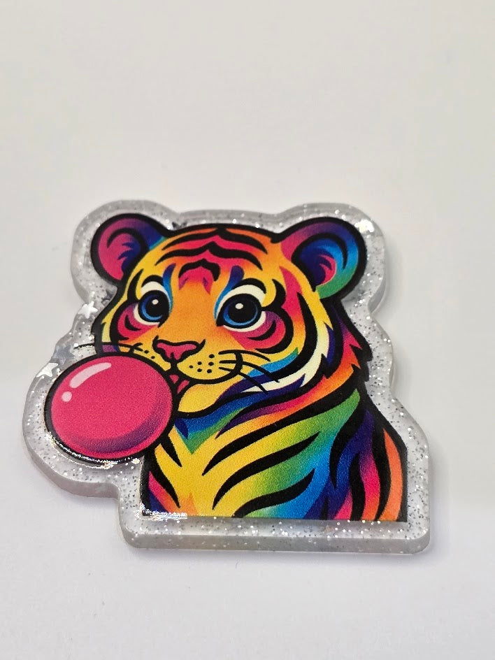Acrylic Glitter Flatback- Rainbow Tiger