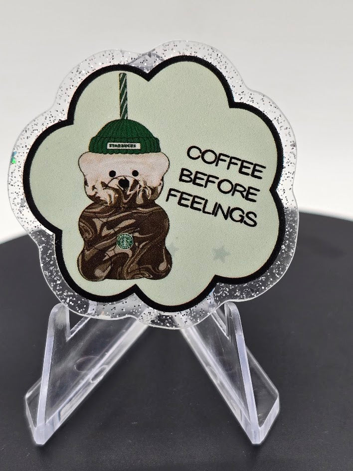 Acrylic Glitter Flatback - Coffee Before Feelings