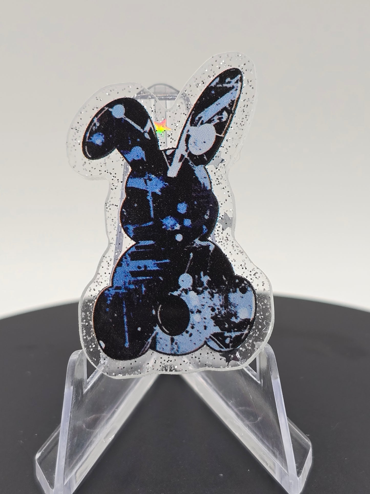 Acrylic Glitter Flatback -Splash Painted Bunny Blue