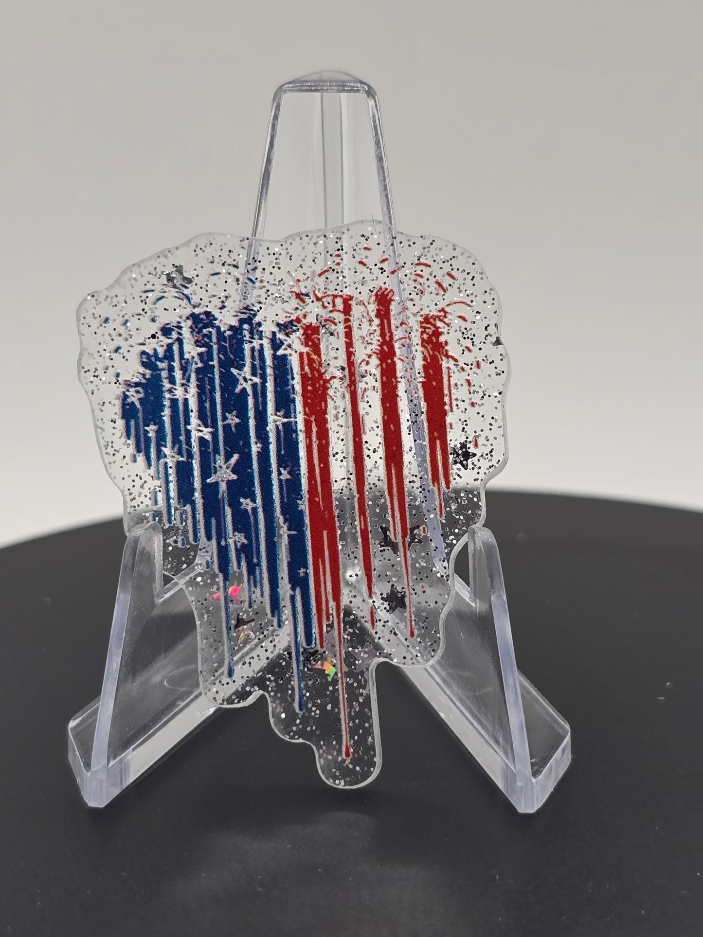 Acrylic Glitter Flatback - American Flag Heart