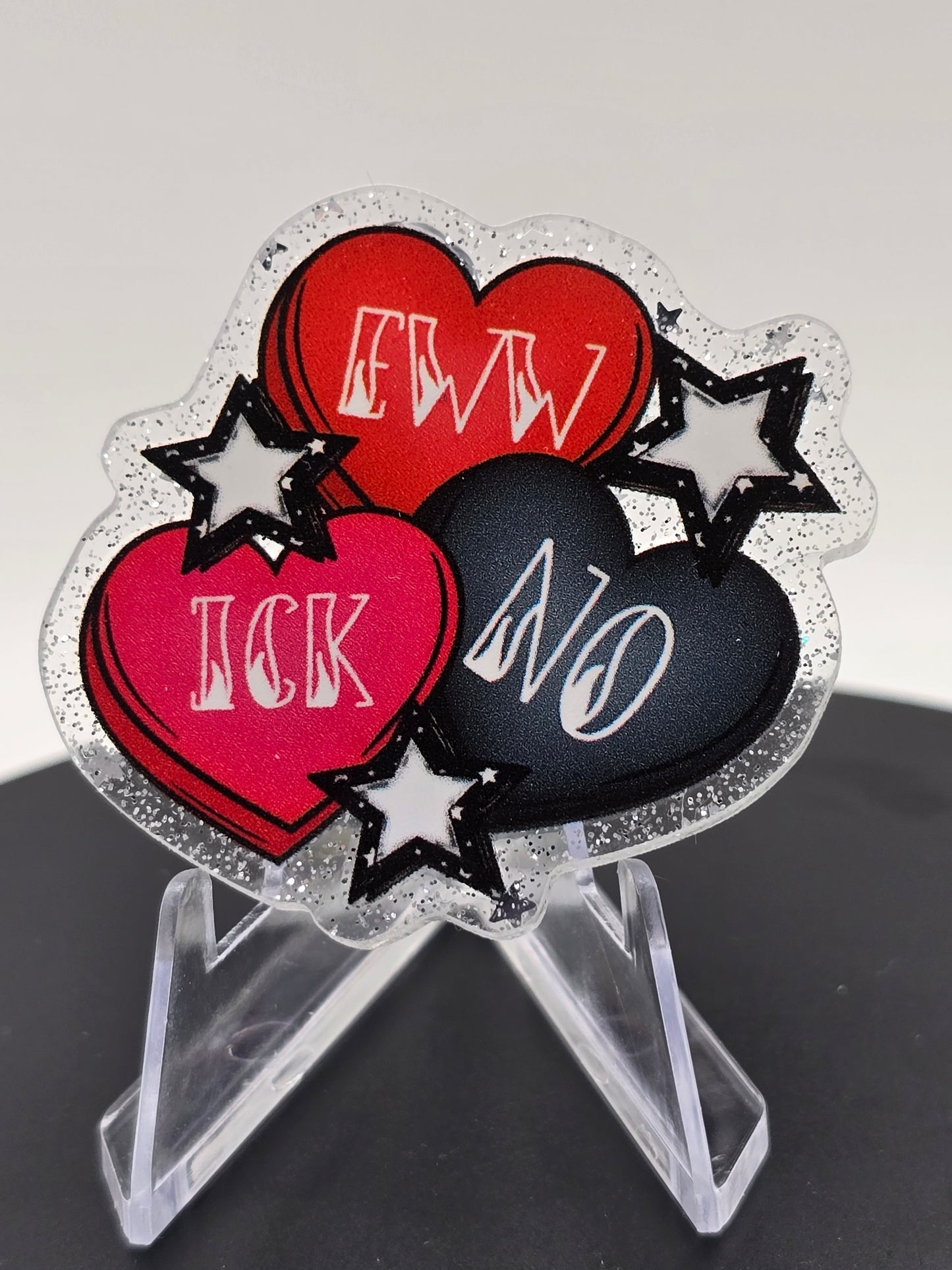 Acrylic Glitter Flatback - Ew, Ick, No Hearts