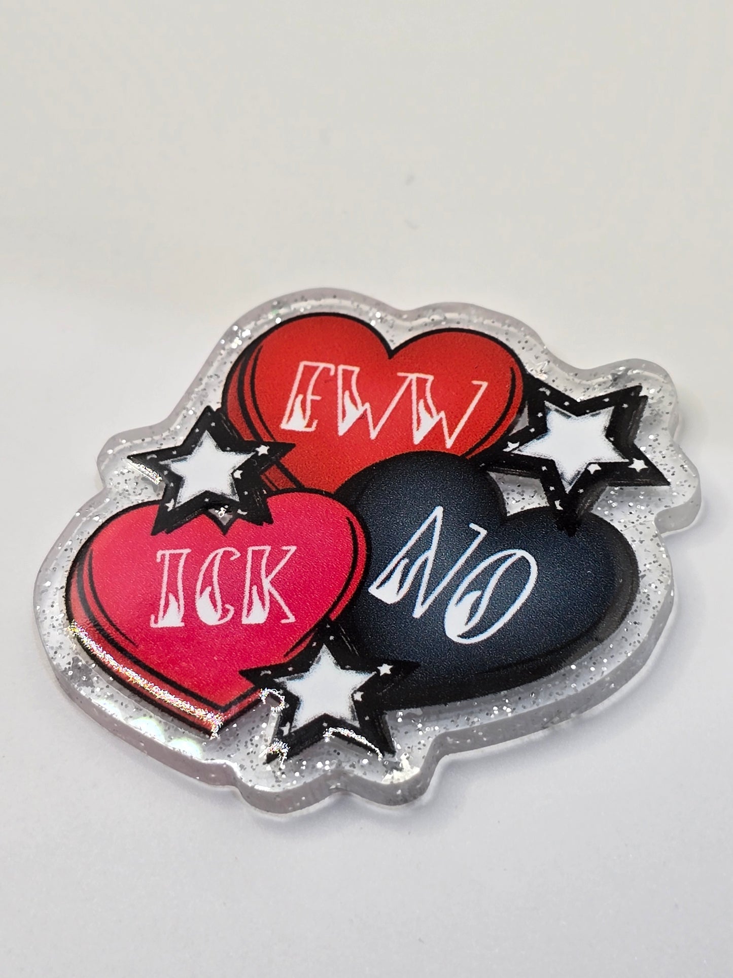 Acrylic Glitter Flatback - Ew, Ick, No Hearts