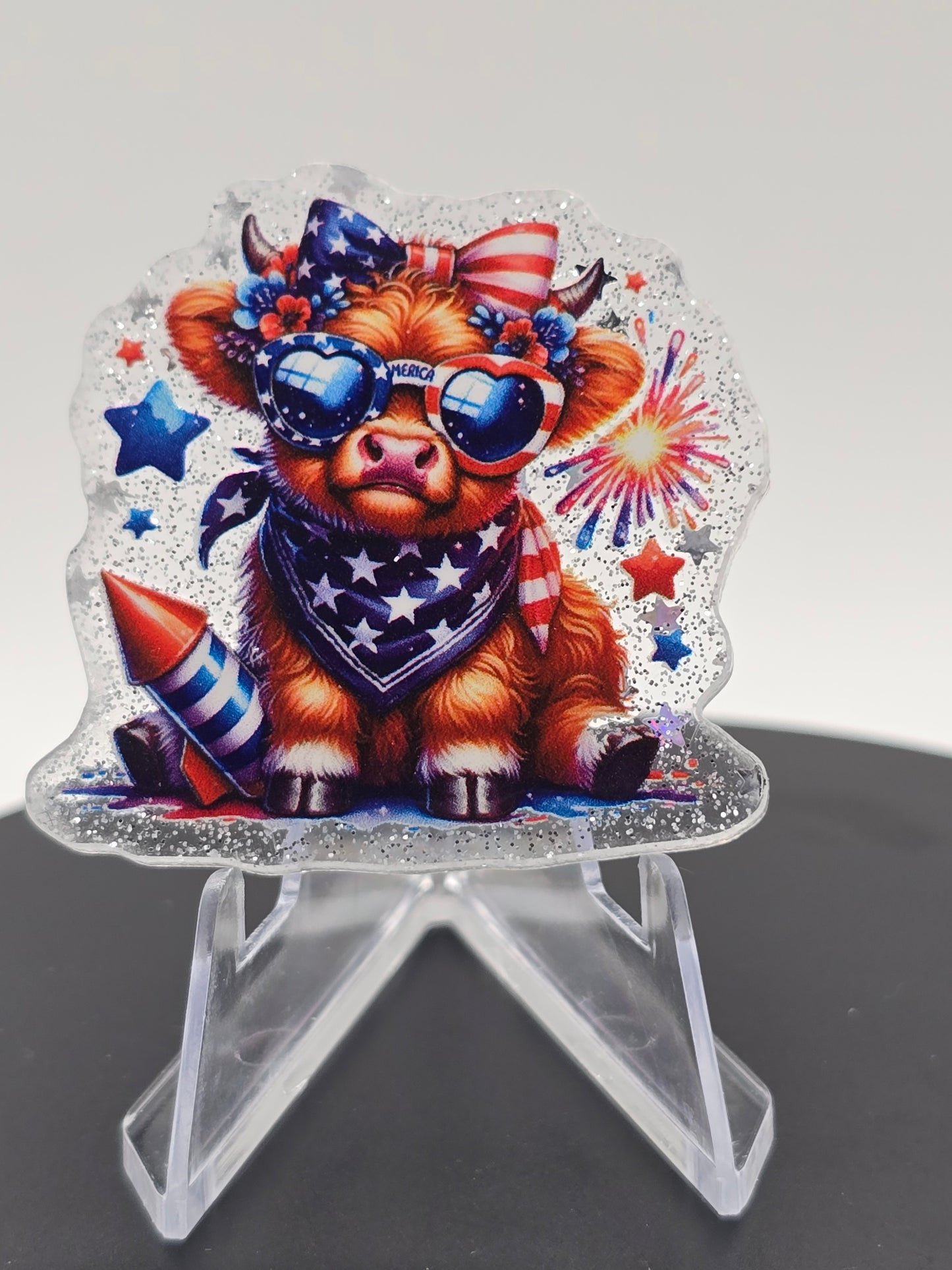 Acrylic Glitter Flatback - American Cow
