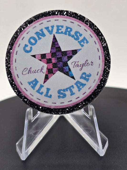 Acrylic Glitter Flatback -Checkered Converse All Star