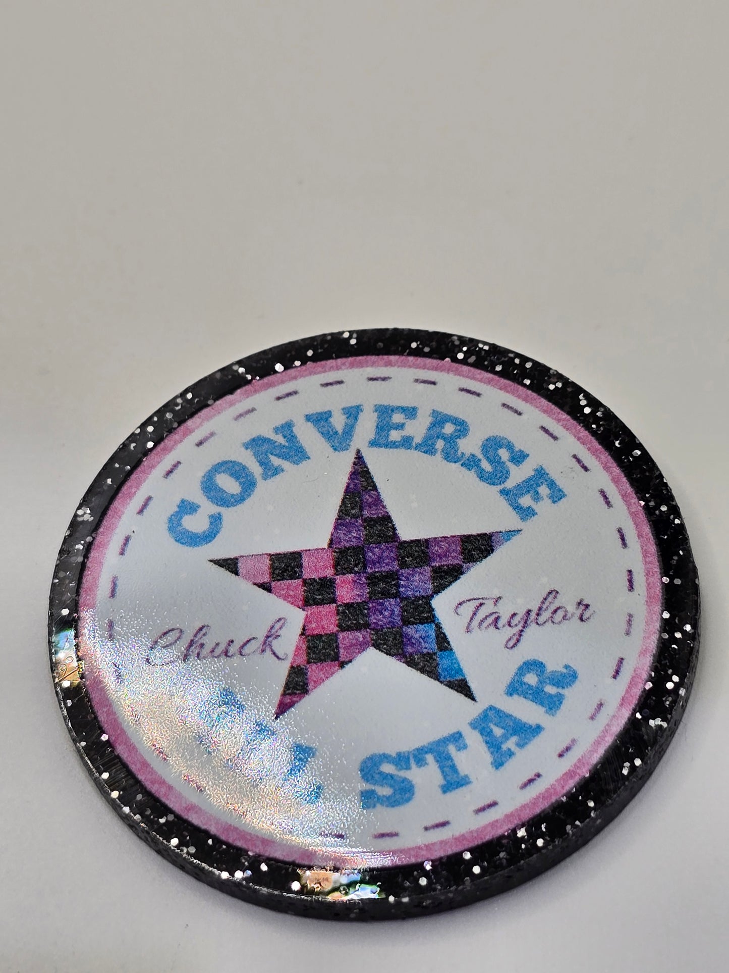 Acrylic Glitter Flatback -Checkered Converse All Star