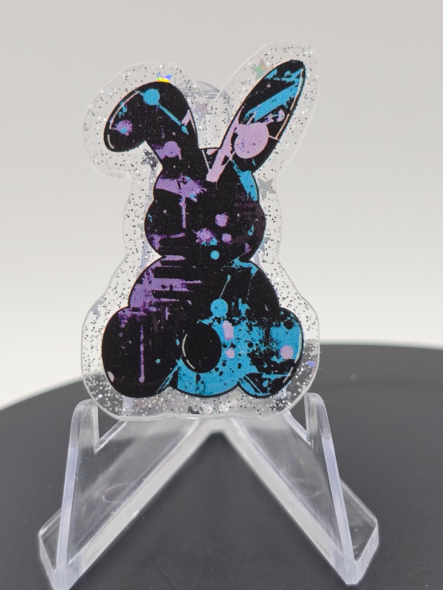 Acrylic Glitter Flatback -Splash Painted Bunny Purple and Blue