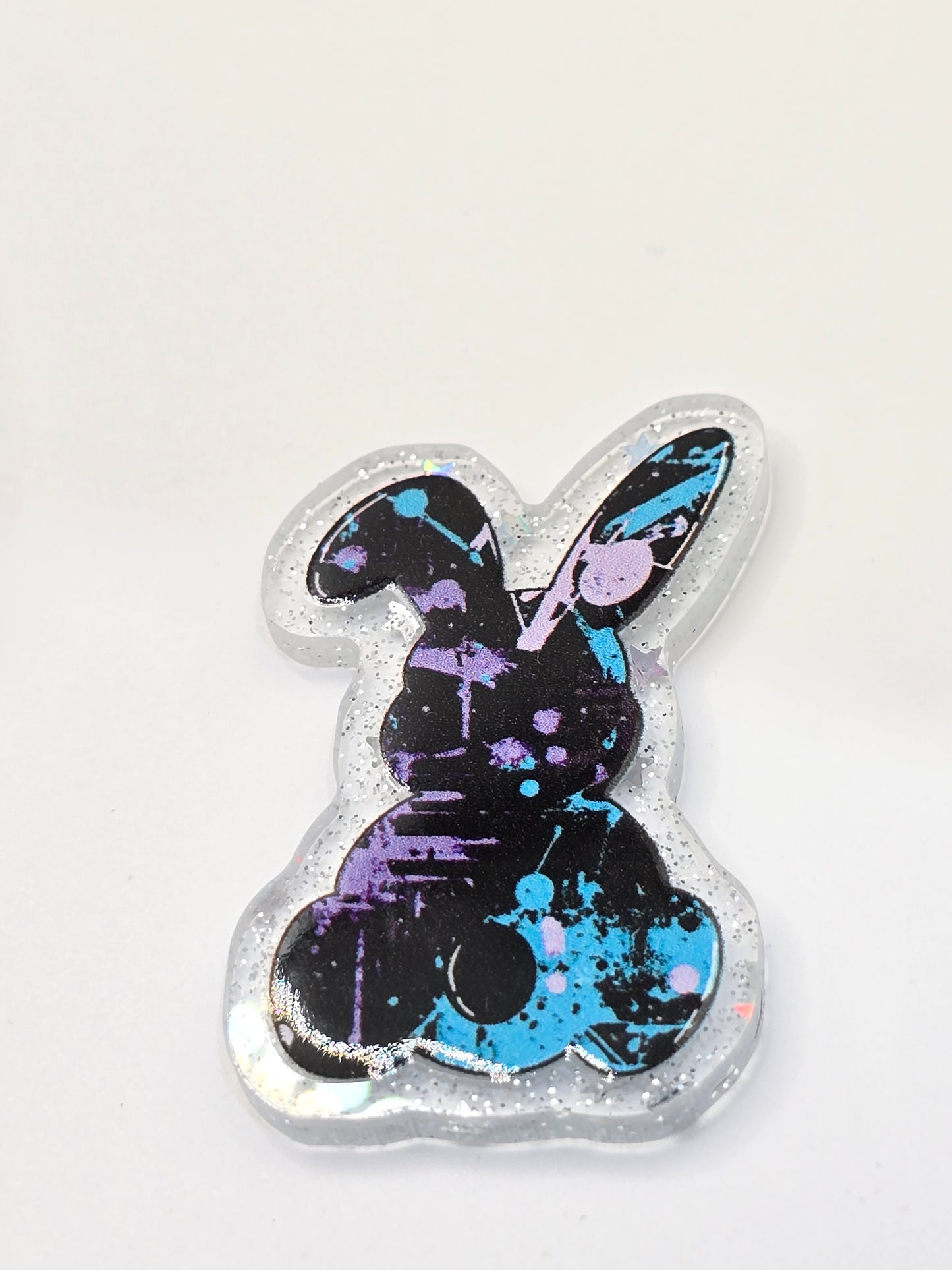 Acrylic Glitter Flatback -Splash Painted Bunny Purple and Blue