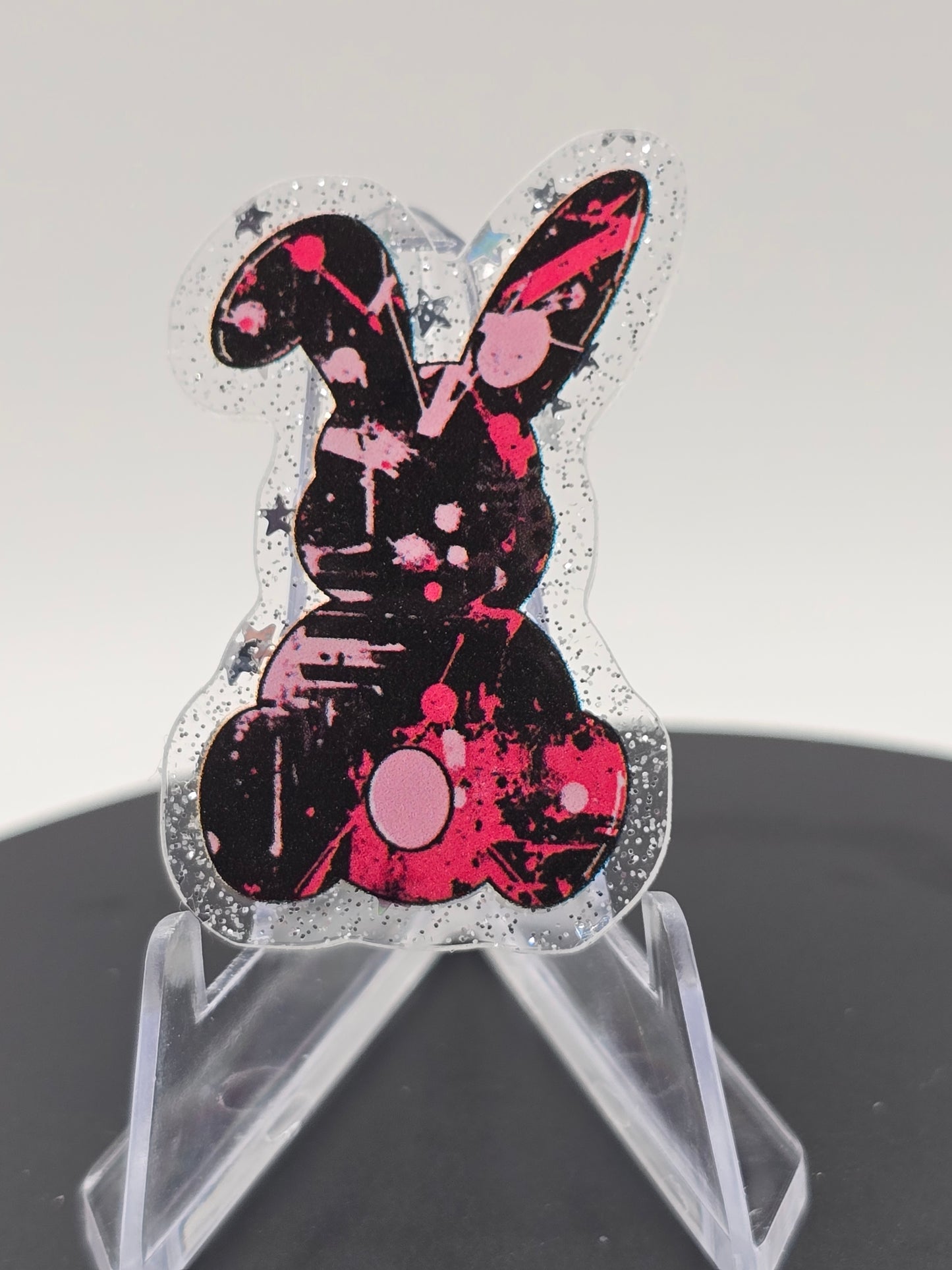 Acrylic Glitter Flatback -Splash Painted Bunny Pink