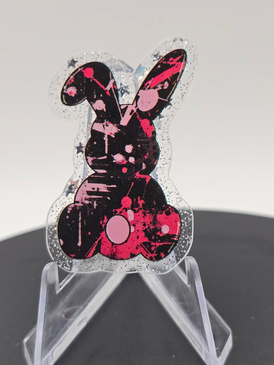 Acrylic Glitter Flatback -Splash Painted Bunny Pink