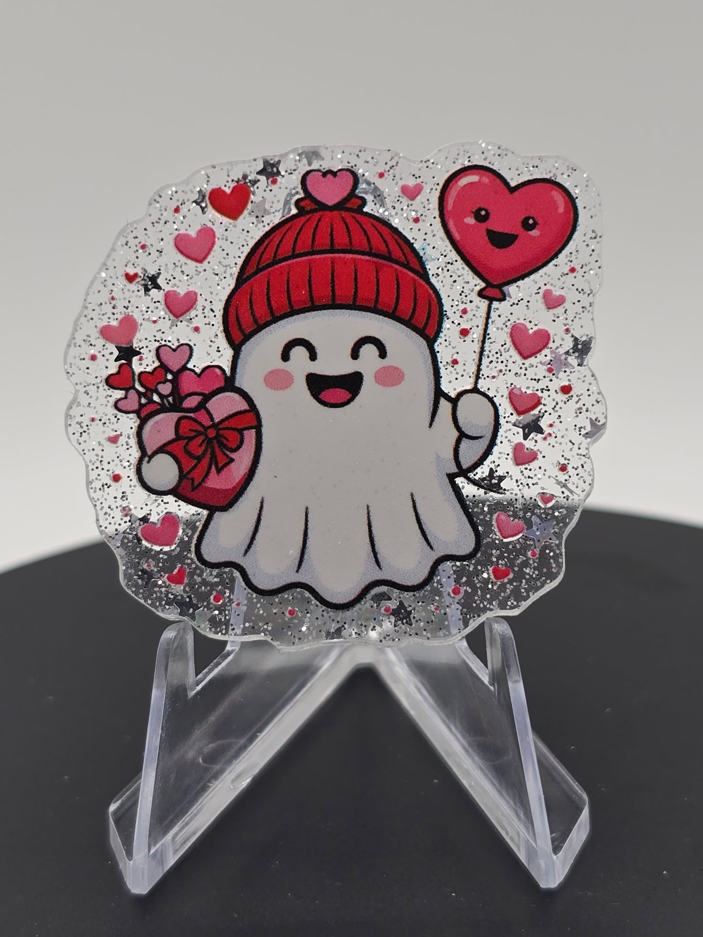 Acrylic Glitter Flatback-V-Day Ghosty