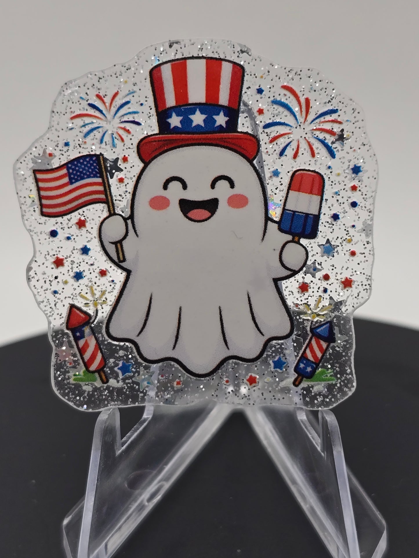 Acrylic Glitter Flatback-Red White and Blue Ghosty