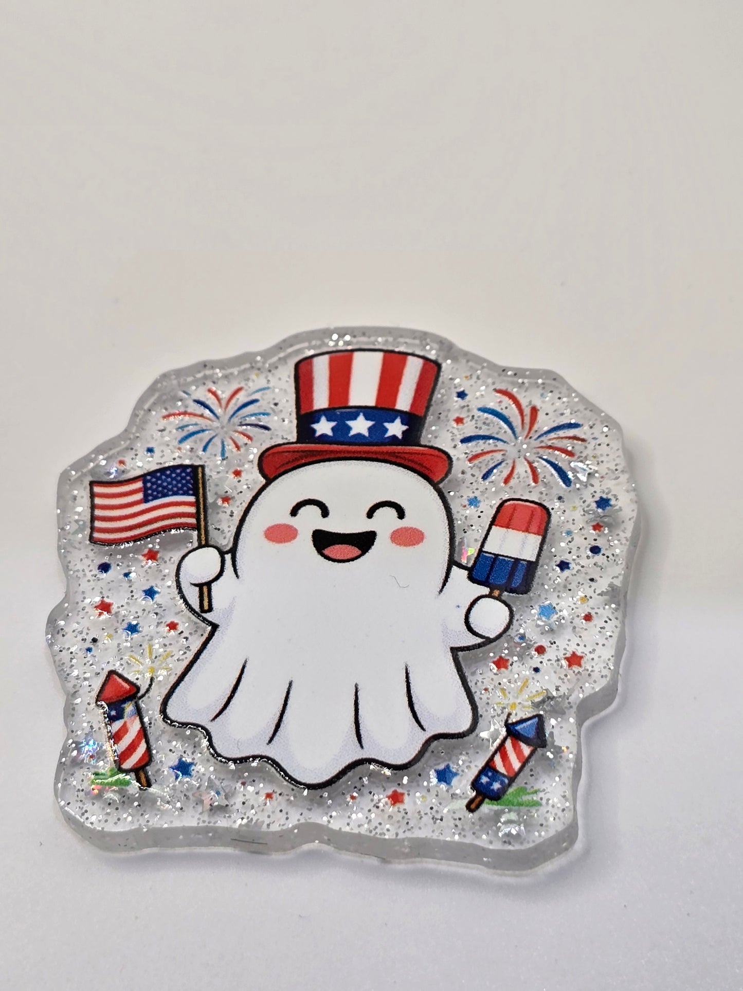 Acrylic Glitter Flatback-Red White and Blue Ghosty