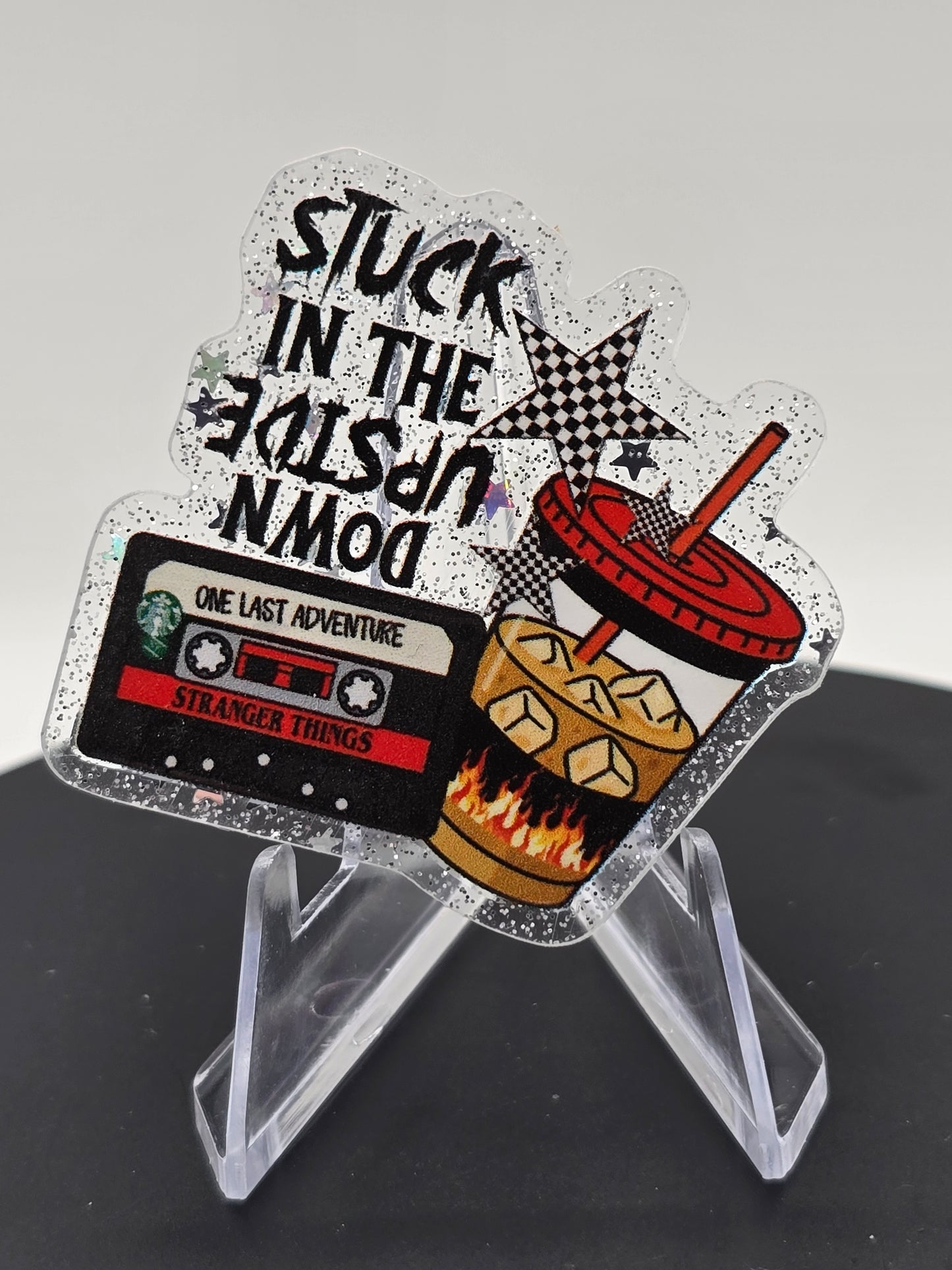 Acrylic Glitter Flatback -Stuck In The Upside Down Starbies Iced Coffee