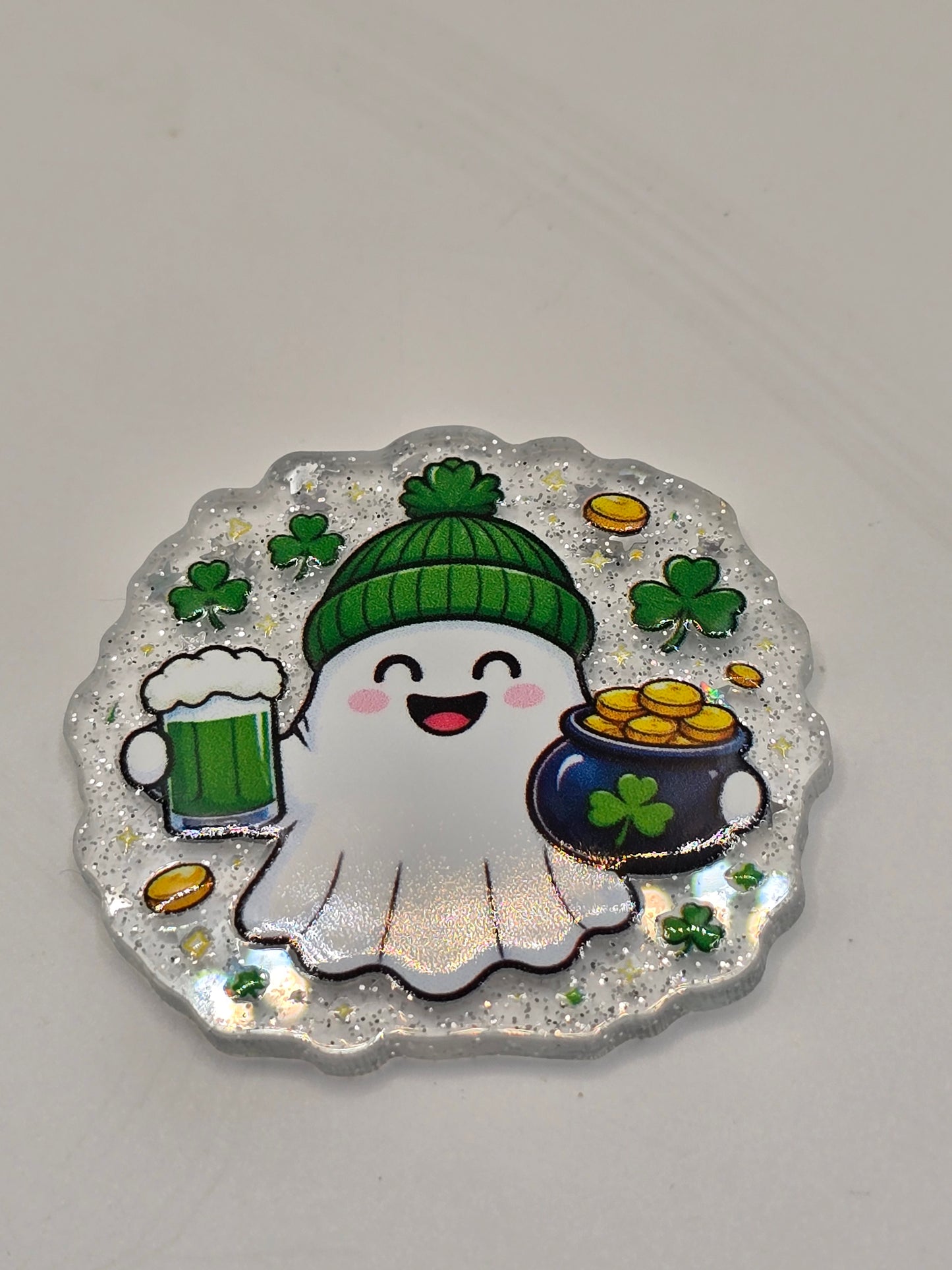 Acrylic Glitter Flatback-St. Patricks Day Ghosty