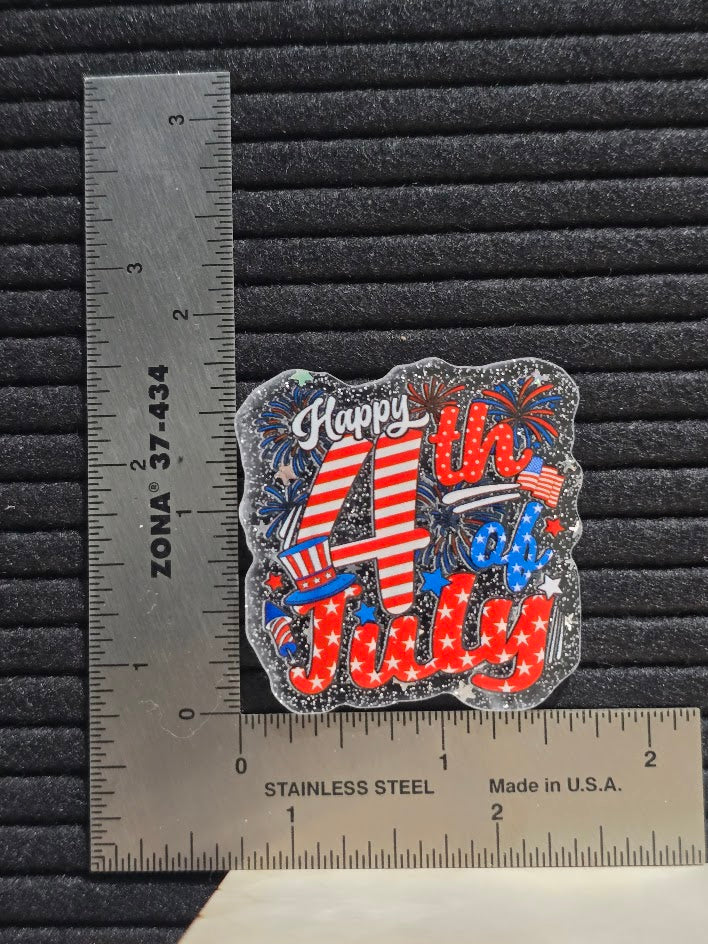 Acrylic Glitter Flatback- Happy 4th of July