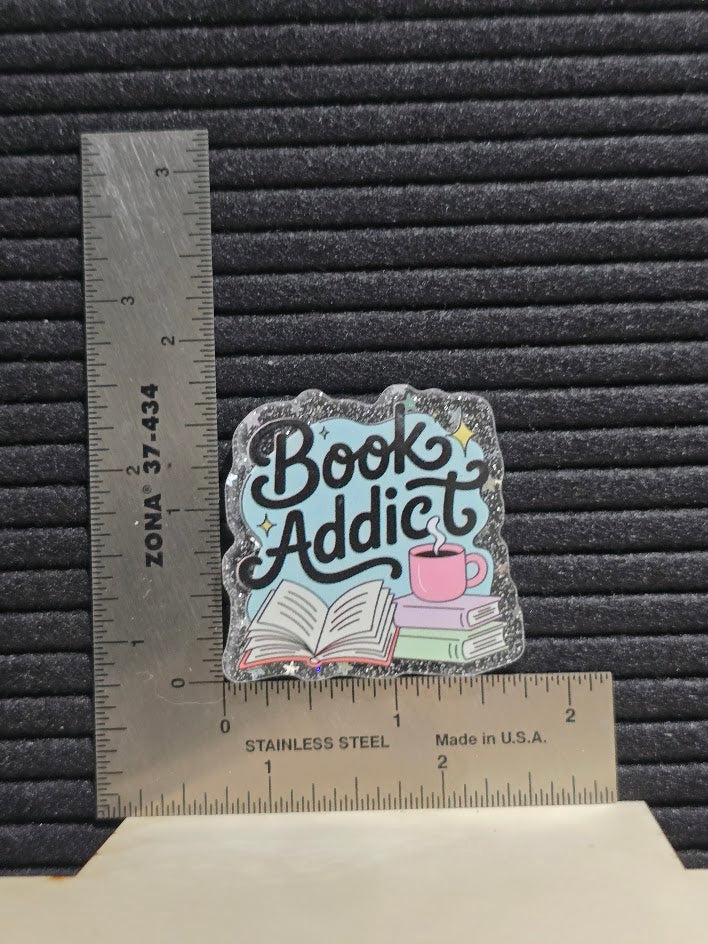 Acrylic Glitter Flatback- Book Addict