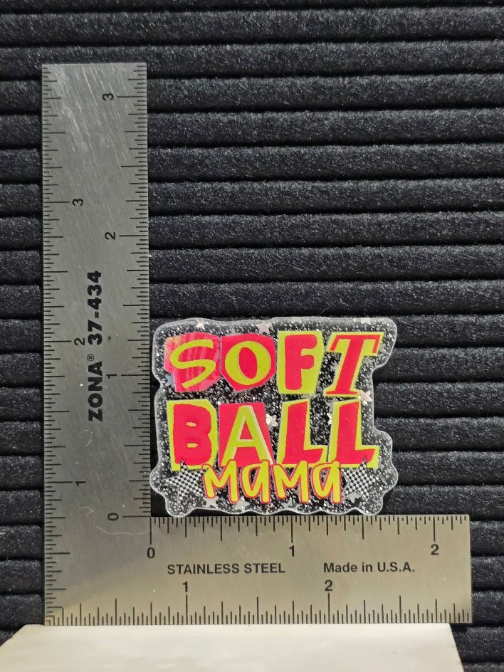Acrylic Glitter Flatback- Soft Ball Mama