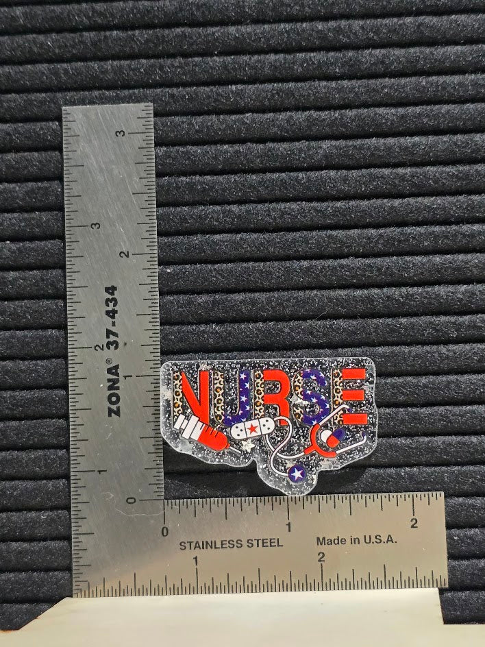 Acrylic Glitter Flatback- USA Leopard Nurse