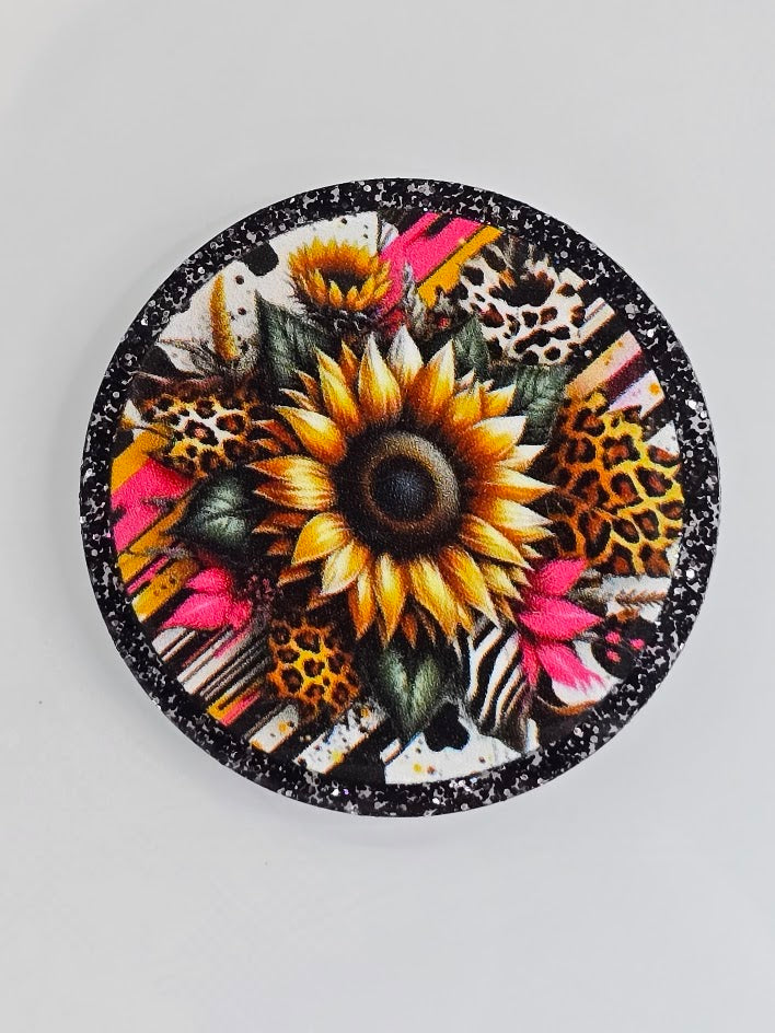 Acrylic Glitter Flatbacks - Leopard Print Flower