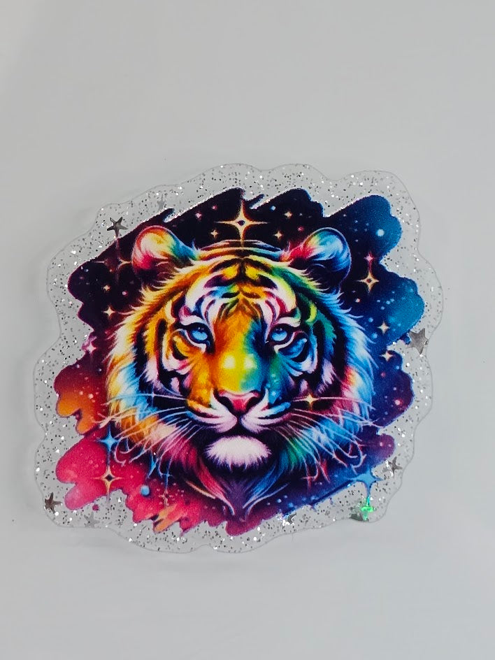 Acrylic Glitter Flatbacks - Rainbow Tiger