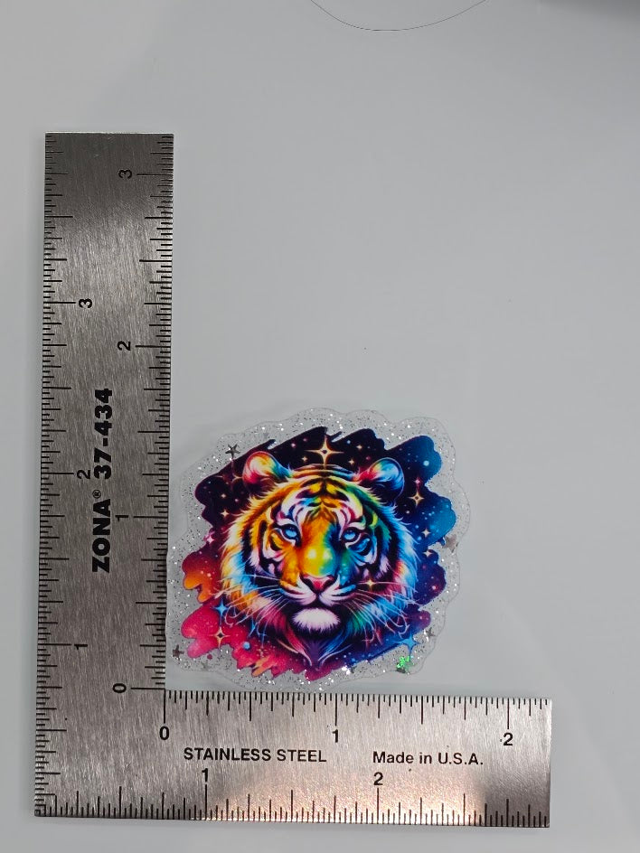 Acrylic Glitter Flatbacks - Rainbow Tiger