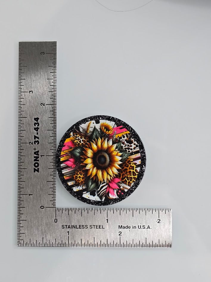 Acrylic Glitter Flatbacks - Leopard Print Flower