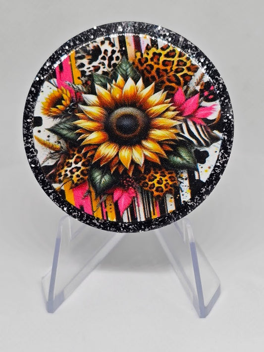 Acrylic Glitter Flatbacks - Leopard Print Flower