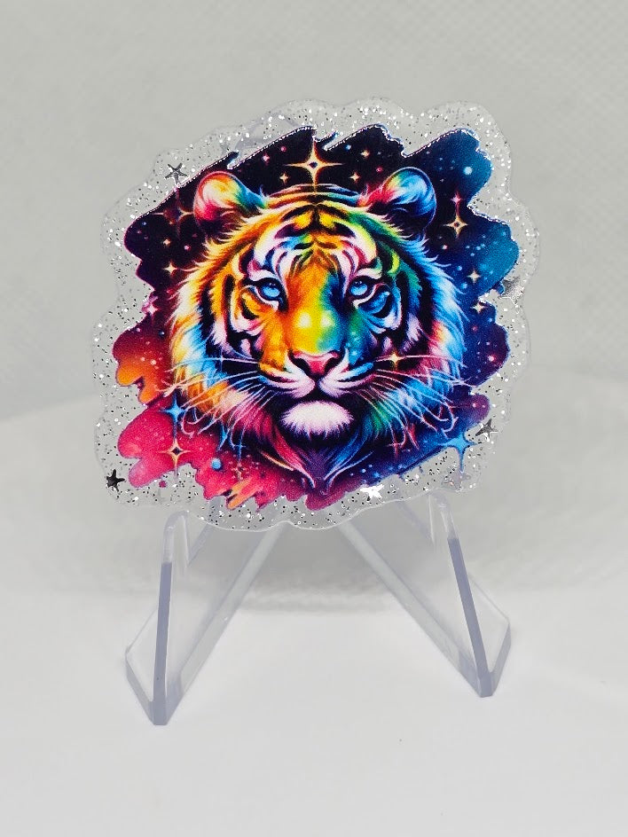 Acrylic Glitter Flatbacks - Rainbow Tiger