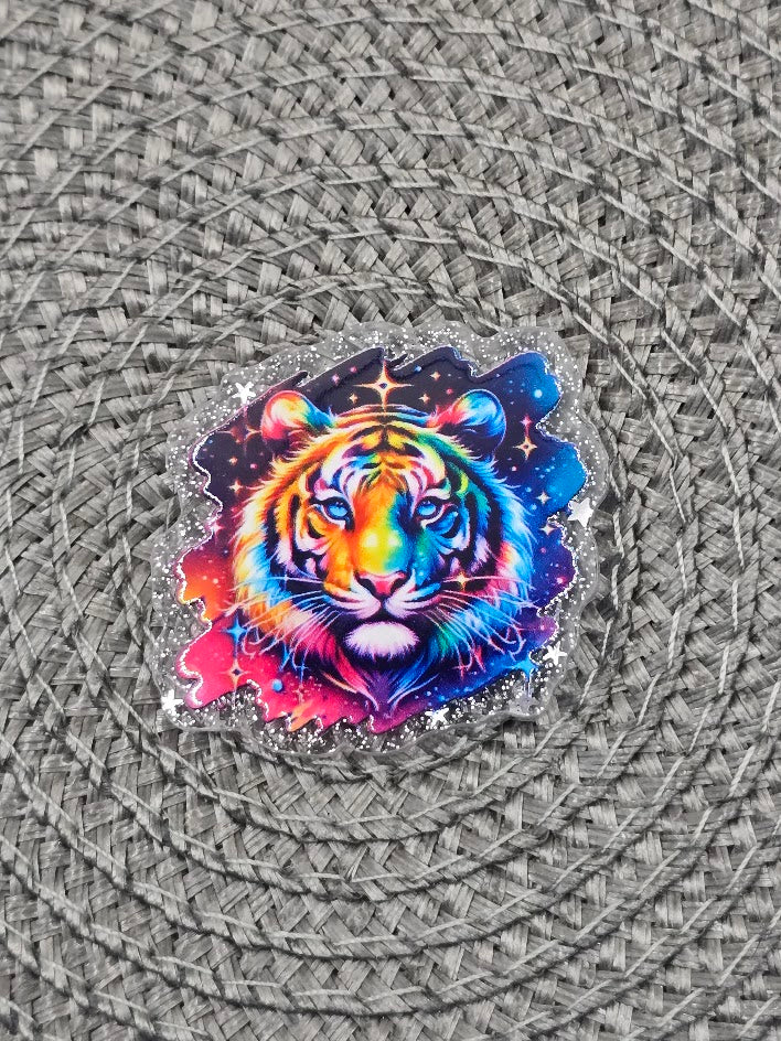 Acrylic Glitter Flatbacks - Rainbow Tiger