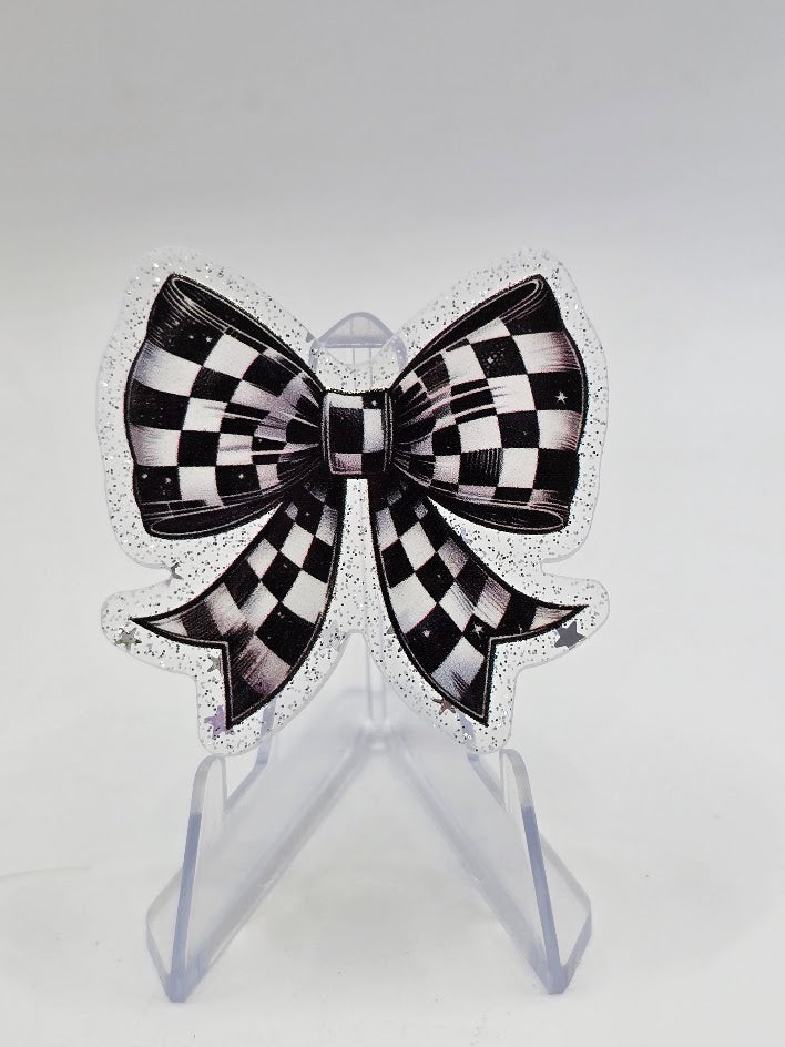 Acrylic Glitter Flatbacks - Checkered Bow Tie