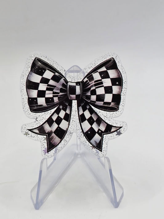 Acrylic Glitter Flatbacks - Checkered Bow Tie